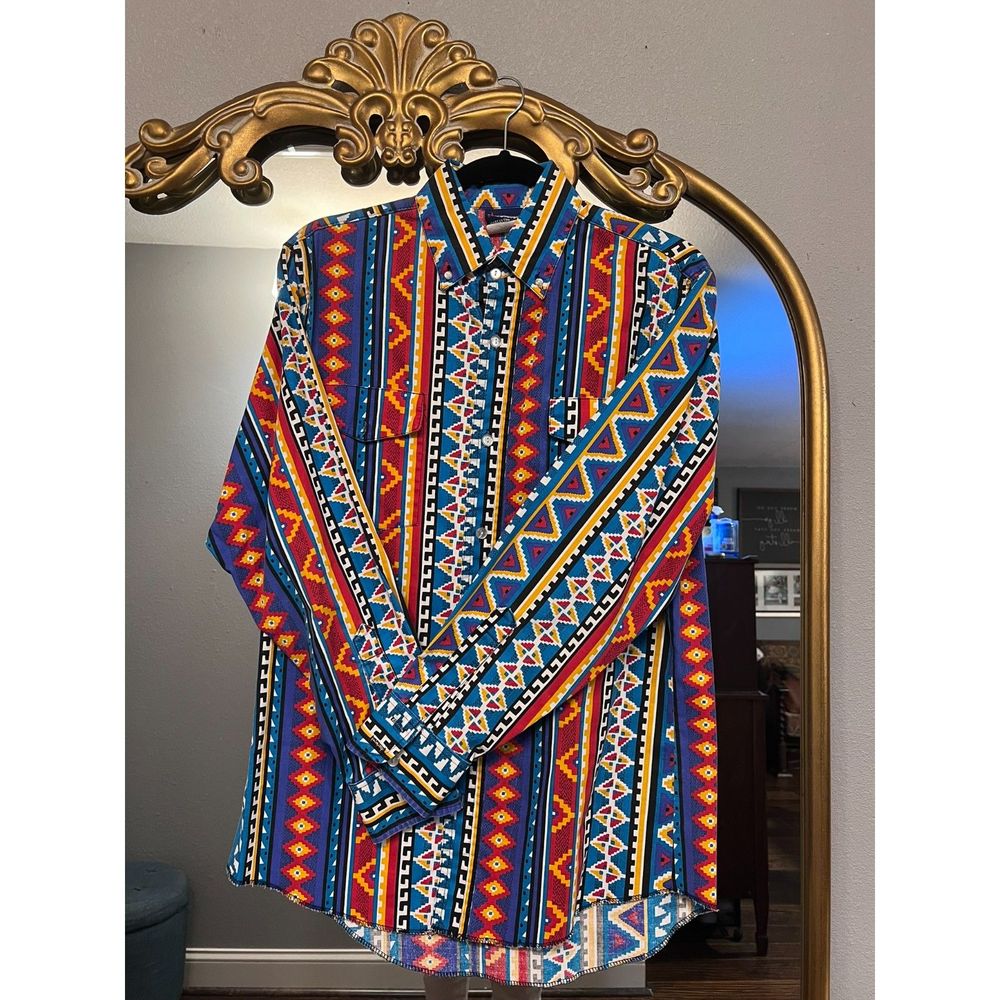 Vintage 90s American Edition Western Aztec Button Down Shirt Size M
